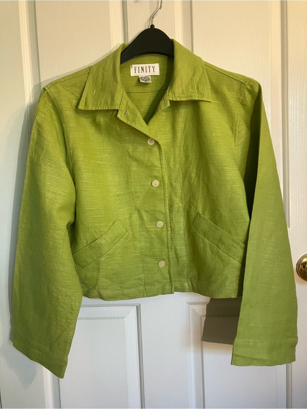 Finity Lime Green Cropped Button-Front Linen Blend Blazer